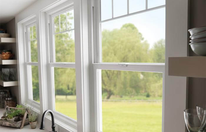 Vinyl single hung windows.