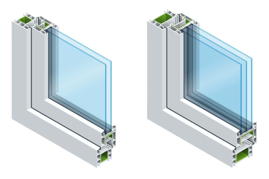 Render of double and triple pane windows